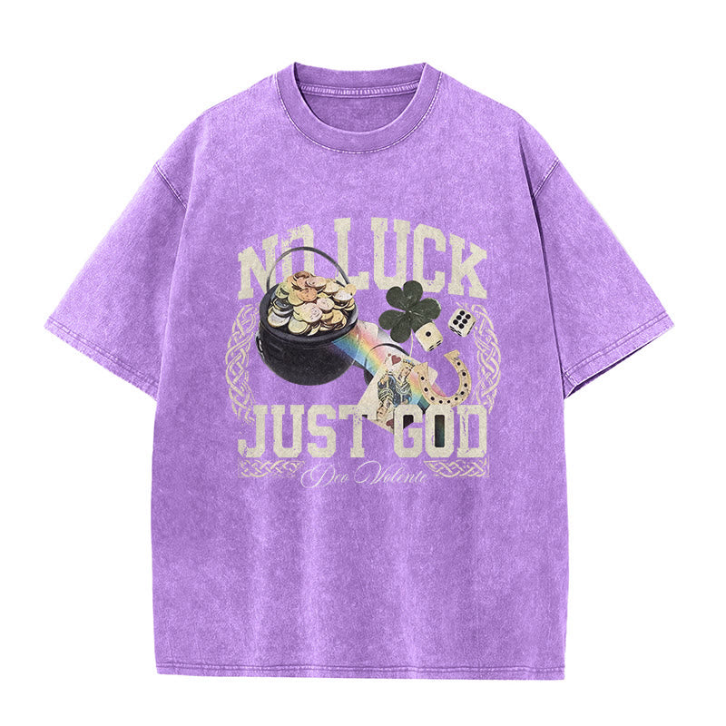 Christianartworkshop No Luck Just God St. Patrick’s Day Unisex Washed T-Shirt - Purple - 5XL - image 10