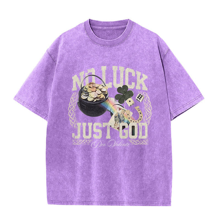 Christianartworkshop No Luck Just God St. Patrick’s Day Unisex Washed T-Shirt - Purple - 5XL - image 10