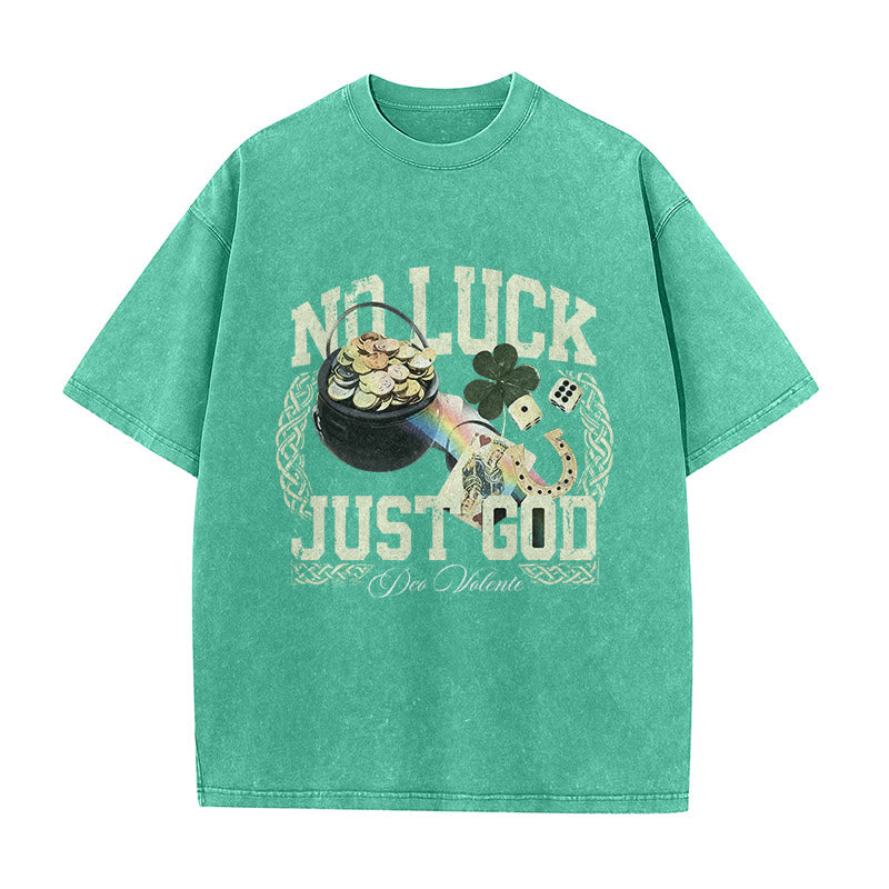 Christianartworkshop No Luck Just God St. Patrick’s Day Unisex Washed T-Shirt - Green - 5XL - image 4