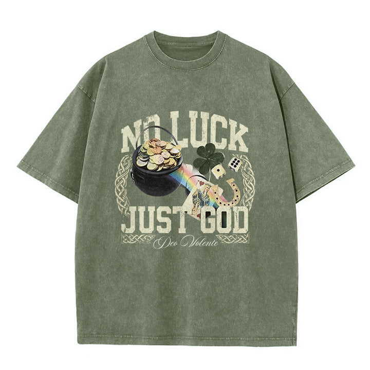 Christianartworkshop No Luck Just God St. Patrick’s Day Unisex Washed T-Shirt - Army Green - 5XL - image 9