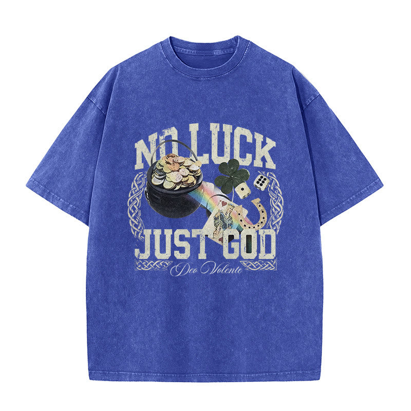 Christianartworkshop No Luck Just God St. Patrick’s Day Unisex Washed T-Shirt - Blue - 5XL - image 8