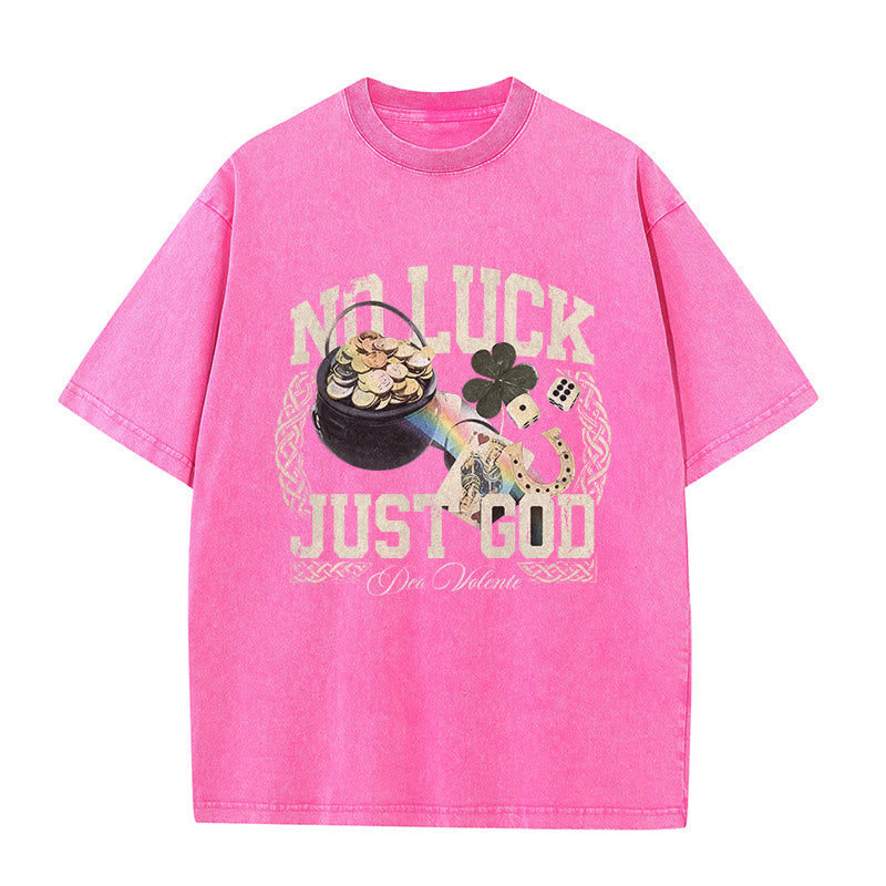 Christianartworkshop No Luck Just God St. Patrick’s Day Unisex Washed T-Shirt - Pink - 5XL - image 8
