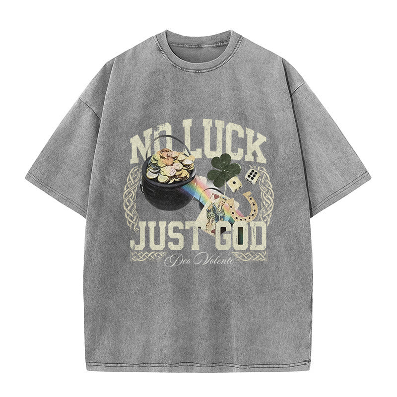 Christianartworkshop No Luck Just God St. Patrick’s Day Unisex Washed T-Shirt - Grey - 5XL - image 5