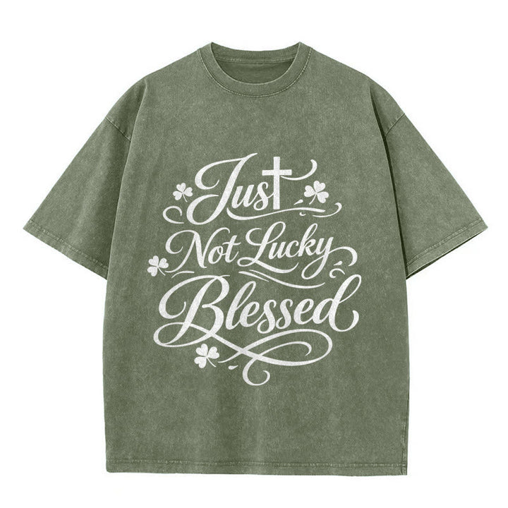 Christianartworkshop Just Not Lucky, Blessed Cross & Shamrock Unisex Washed T-Shirt - Army Green - 5XL - image 10