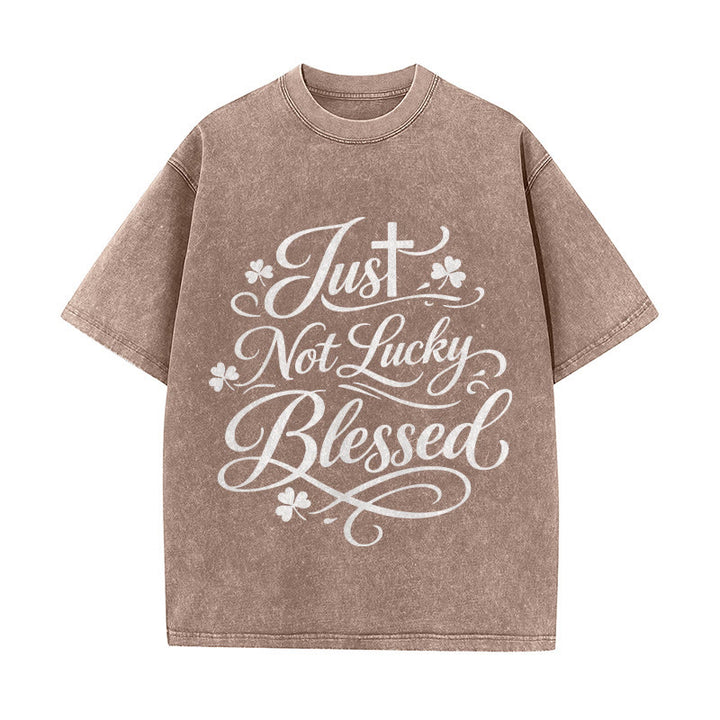 Christianartworkshop Just Not Lucky, Blessed Cross & Shamrock Unisex Washed T-Shirt - Brown - 5XL - image 8