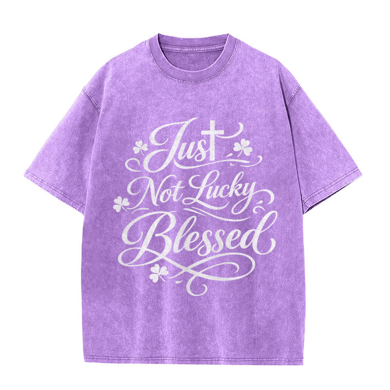 Christianartworkshop Just Not Lucky, Blessed Cross & Shamrock Unisex Washed T-Shirt - Purple - 5XL - image 10