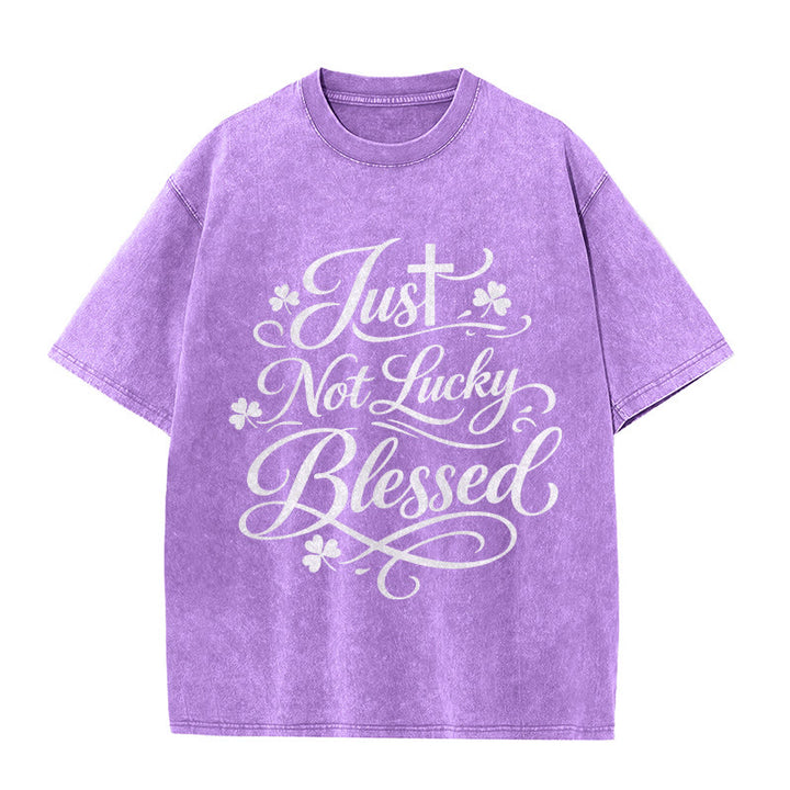 Christianartworkshop Just Not Lucky, Blessed Cross & Shamrock Unisex Washed T-Shirt - Purple - 5XL - image 10