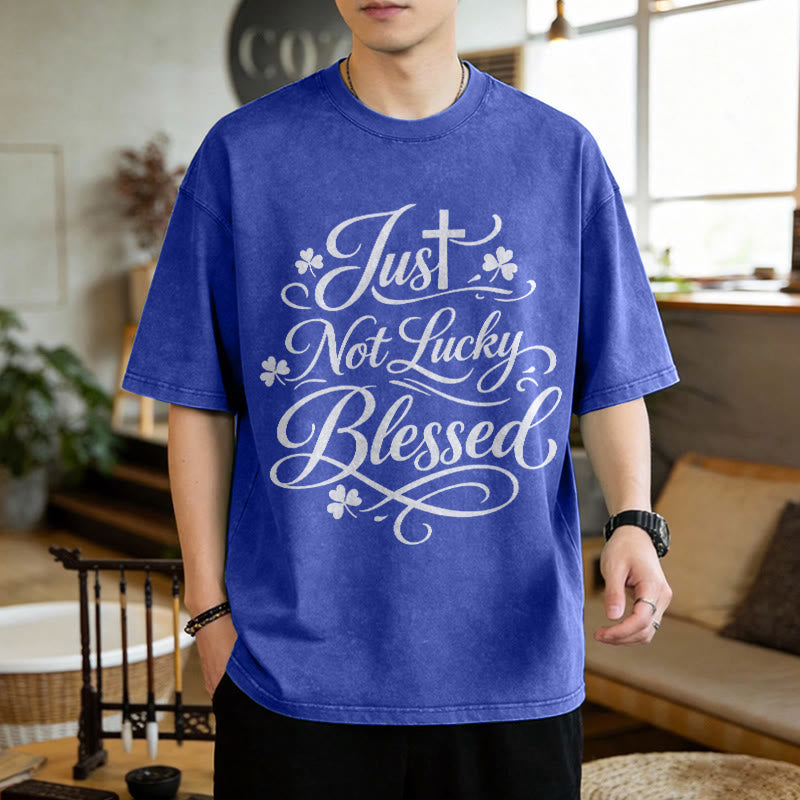 Christianartworkshop Just Not Lucky, Blessed Cross & Shamrock Unisex Washed T-Shirt - image 1