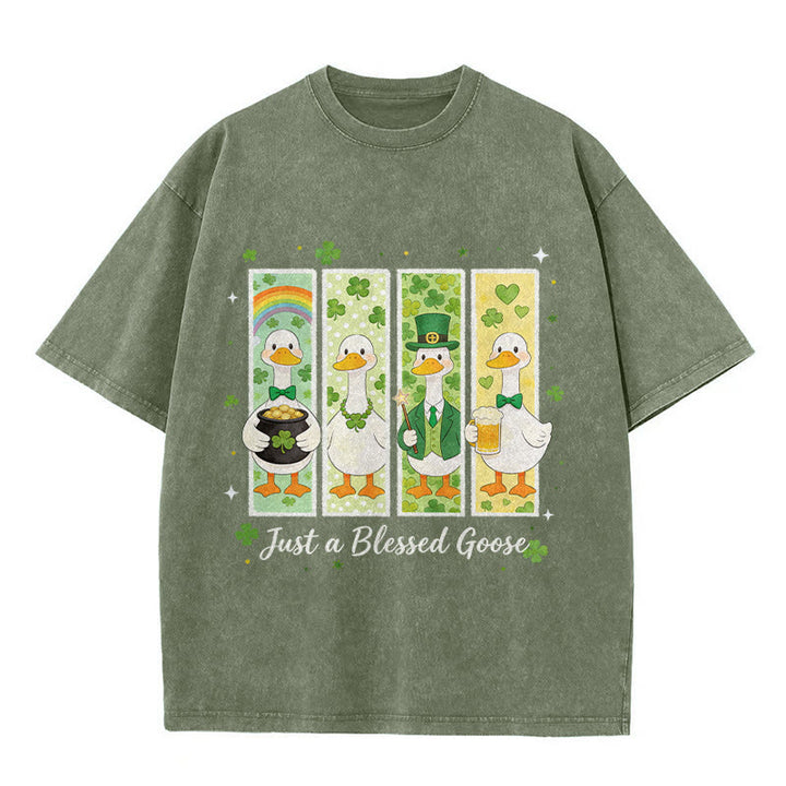 Christianartworkshop Just a Blessed Goose St. Patrick’s Day Unisex Washed T-Shirt - Army Green - 5XL - image 11