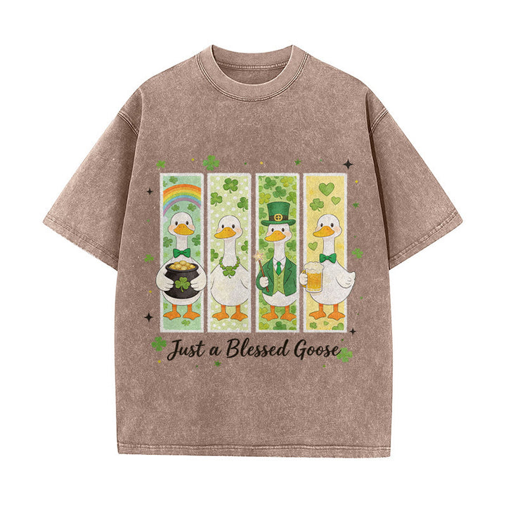 Christianartworkshop Just a Blessed Goose St. Patrick’s Day Unisex Washed T-Shirt - Brown - 5XL - image 9