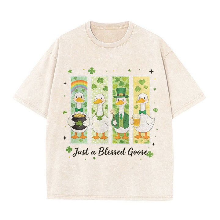 Christianartworkshop Just a Blessed Goose St. Patrick’s Day Unisex Washed T-Shirt - Beige - 5XL - image 7