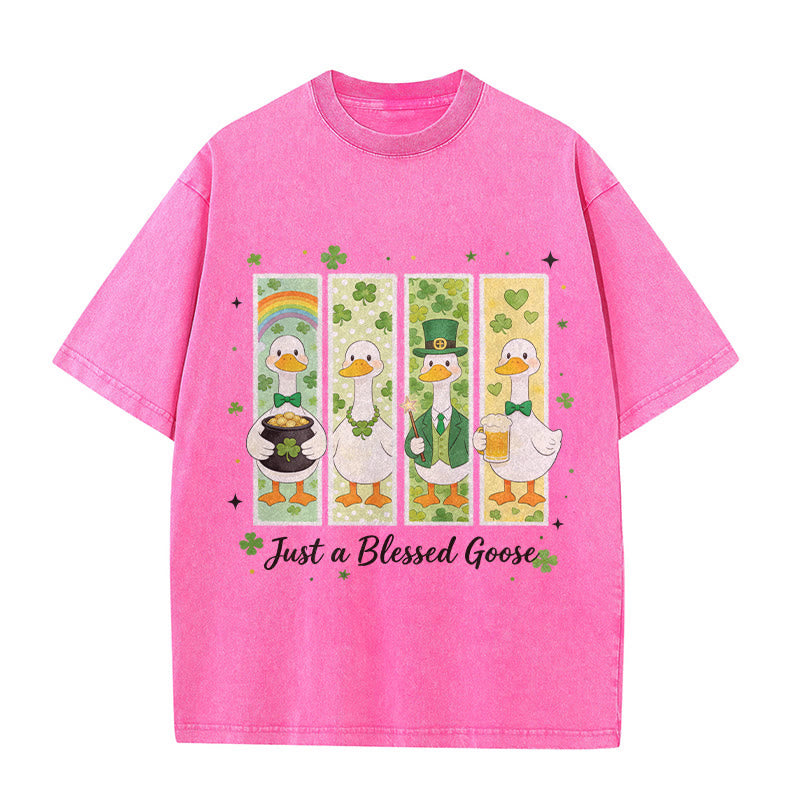 Christianartworkshop Just a Blessed Goose St. Patrick’s Day Unisex Washed T-Shirt - Pink - 5XL - image 9