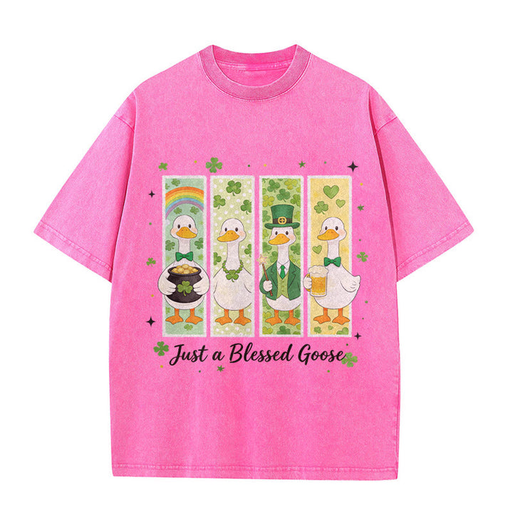 Christianartworkshop Just a Blessed Goose St. Patrick’s Day Unisex Washed T-Shirt - Pink - 5XL - image 9