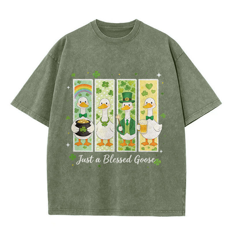 Christianartworkshop Just a Blessed Goose St. Patrick’s Day Unisex Washed T-Shirt - Army Green - 5XL - image 10