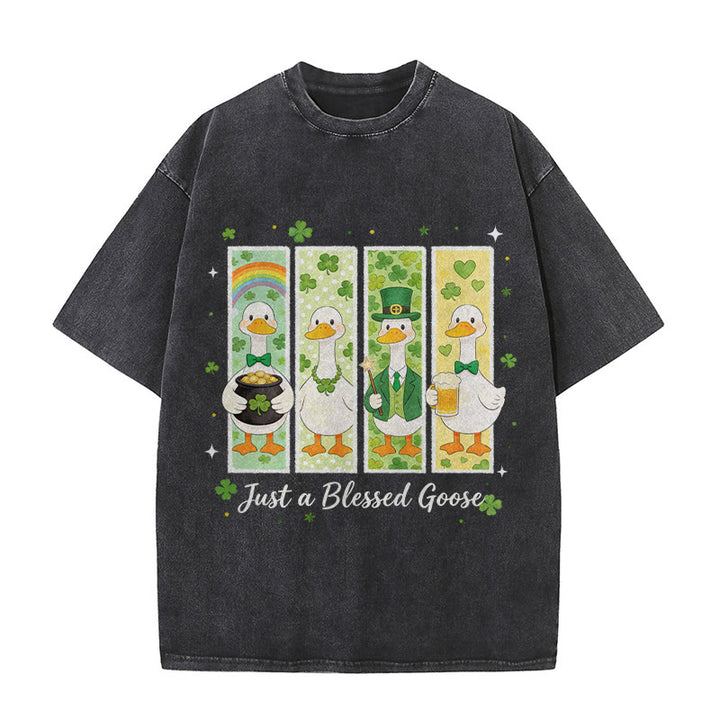 Christianartworkshop Just a Blessed Goose St. Patrick’s Day Unisex Washed T-Shirt - Black - 5XL - image 6