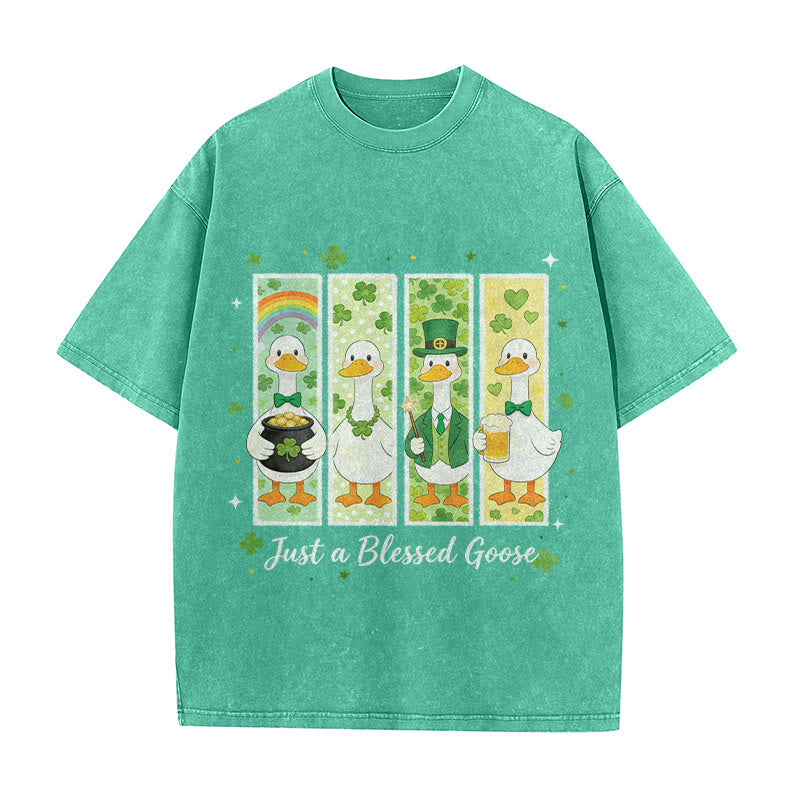 Christianartworkshop Just a Blessed Goose St. Patrick’s Day Unisex Washed T-Shirt - Green - 5XL - image 7