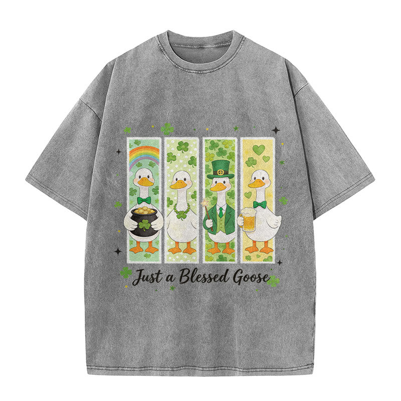 Christianartworkshop Just a Blessed Goose St. Patrick’s Day Unisex Washed T-Shirt - Grey - 5XL - image 4