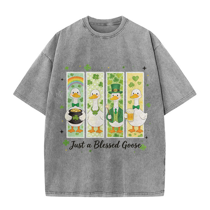 Christianartworkshop Just a Blessed Goose St. Patrick’s Day Unisex Washed T-Shirt - Grey - 5XL - image 4