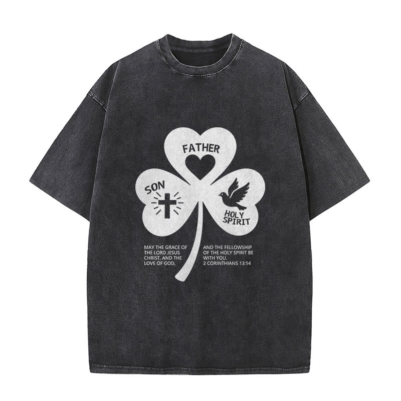 Christianartworkshop Trinity Shamrock 2 Corinthians 13:14 Unisex Washed T-Shirt - Black - 5XL - image 6
