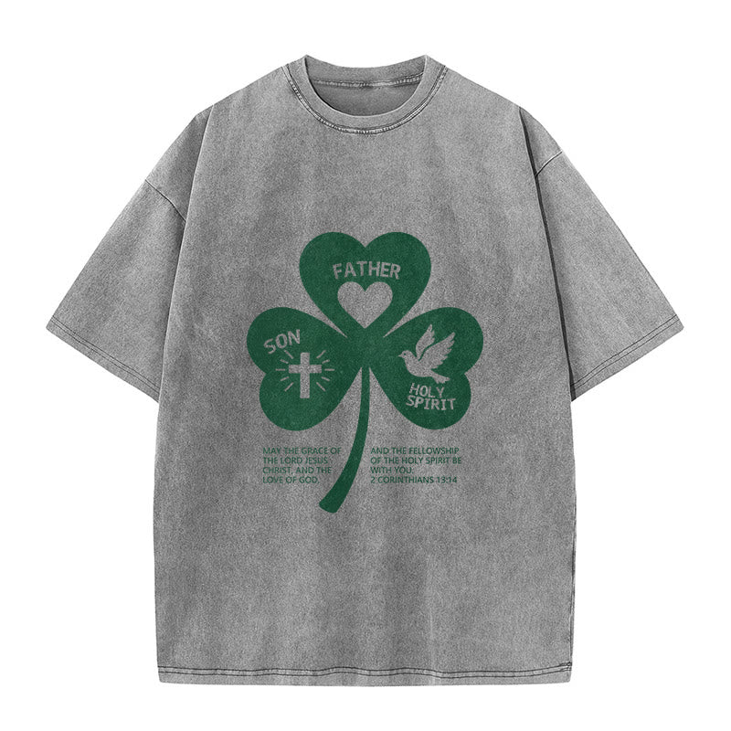 Christianartworkshop Trinity Shamrock 2 Corinthians 13:14 Unisex Washed T-Shirt - Grey - 5XL - image 5