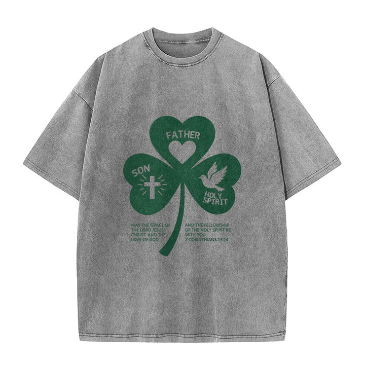 Christianartworkshop Trinity Shamrock 2 Corinthians 13:14 Unisex Washed T-Shirt - Grey - 5XL - image 5
