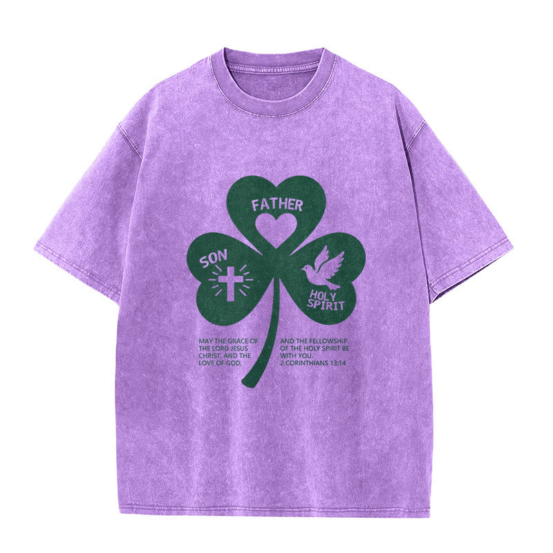 Christianartworkshop Trinity Shamrock 2 Corinthians 13:14 Unisex Washed T-Shirt - Purple - 5XL - image 4