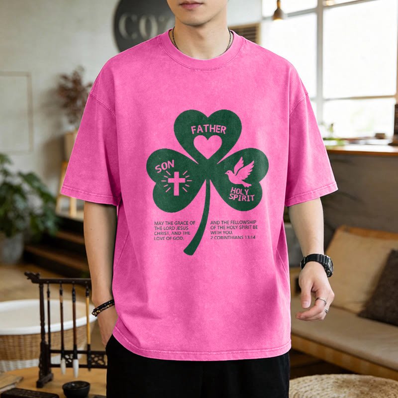 Christianartworkshop Trinity Shamrock 2 Corinthians 13:14 Unisex Washed T-Shirt - image 1