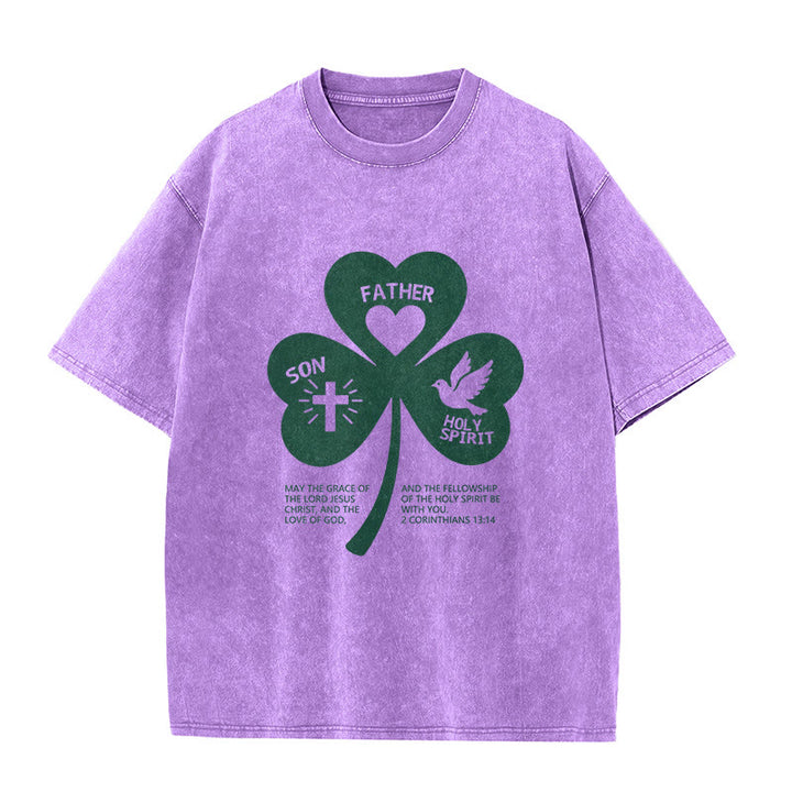 Christianartworkshop Trinity Shamrock 2 Corinthians 13:14 Unisex Washed T-Shirt - Purple - 5XL - image 3
