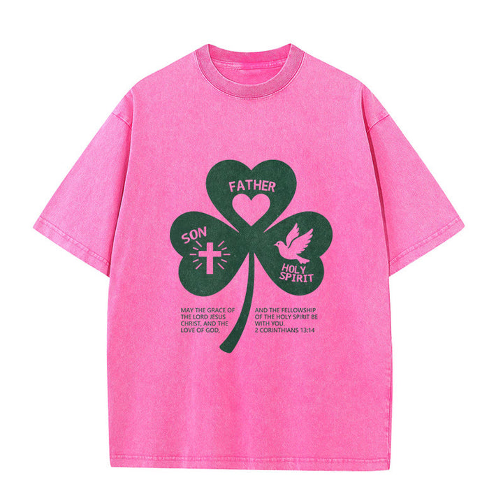 Christianartworkshop Trinity Shamrock 2 Corinthians 13:14 Unisex Washed T-Shirt - Pink - 5XL - image 0