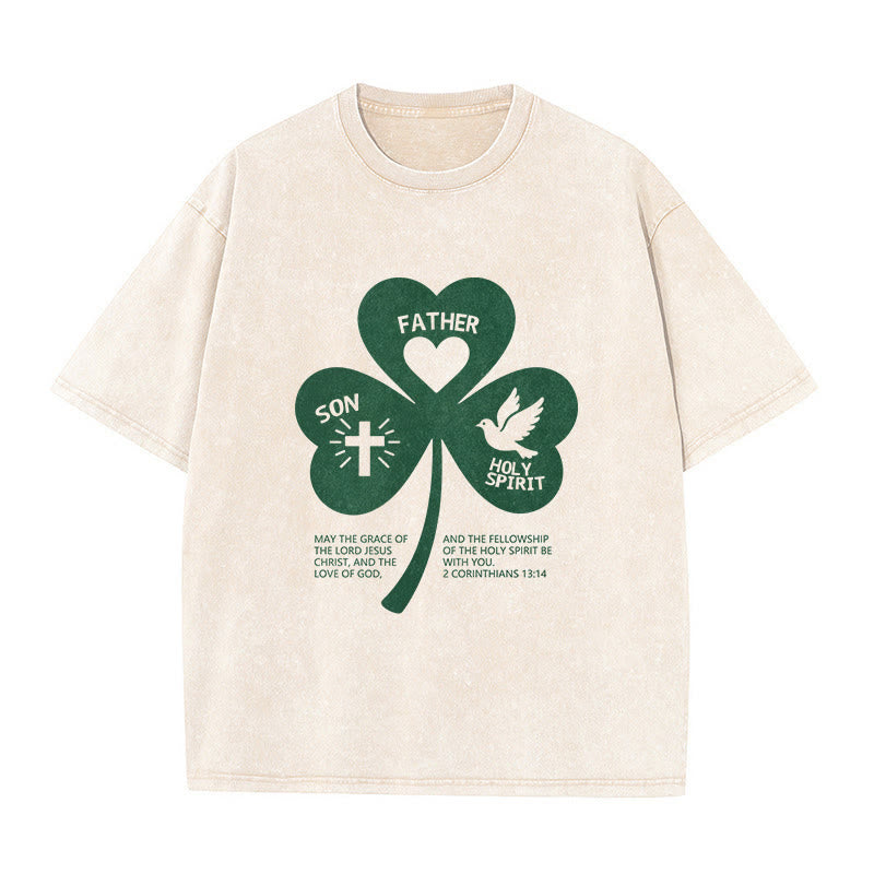 Christianartworkshop Trinity Shamrock 2 Corinthians 13:14 Unisex Washed T-Shirt - Beige - 5XL - image 8
