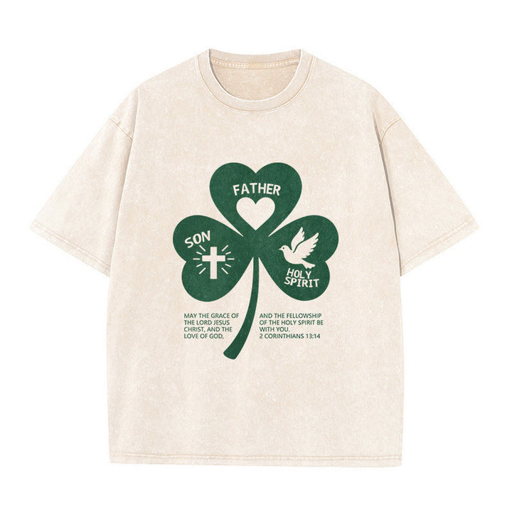 Christianartworkshop Trinity Shamrock 2 Corinthians 13:14 Unisex Washed T-Shirt - Beige - 5XL - image 8