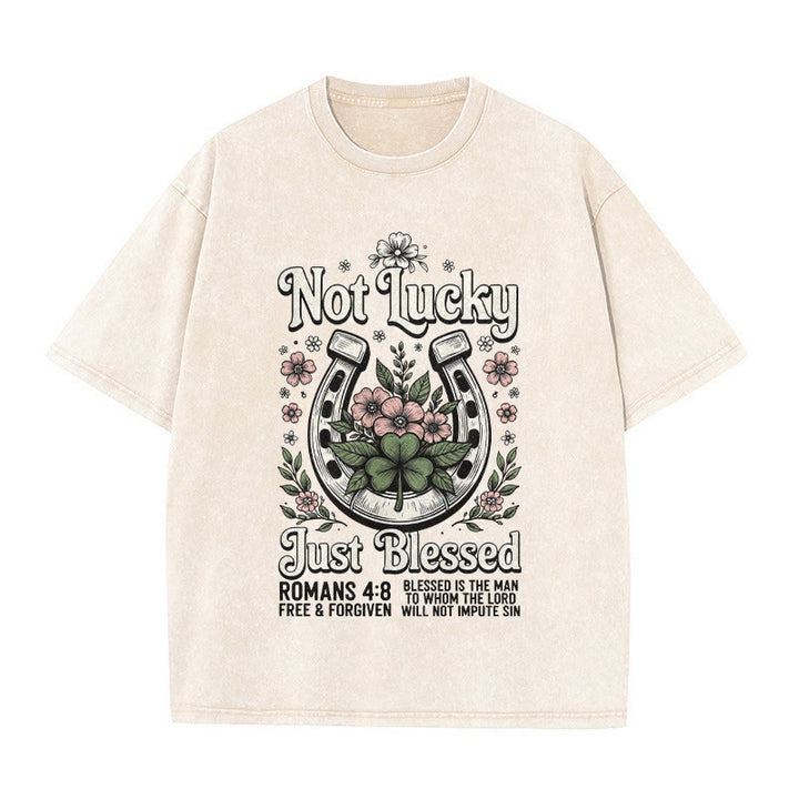 Christianartworkshop Not Lucky Just Blessed" Romans 4:8 Unisex Washed T-Shirt - Beige - 5XL - image 0
