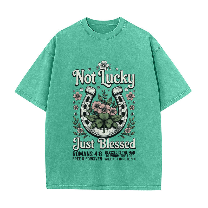 Christianartworkshop Not Lucky Just Blessed" Romans 4:8 Unisex Washed T-Shirt - Green - 5XL - image 9