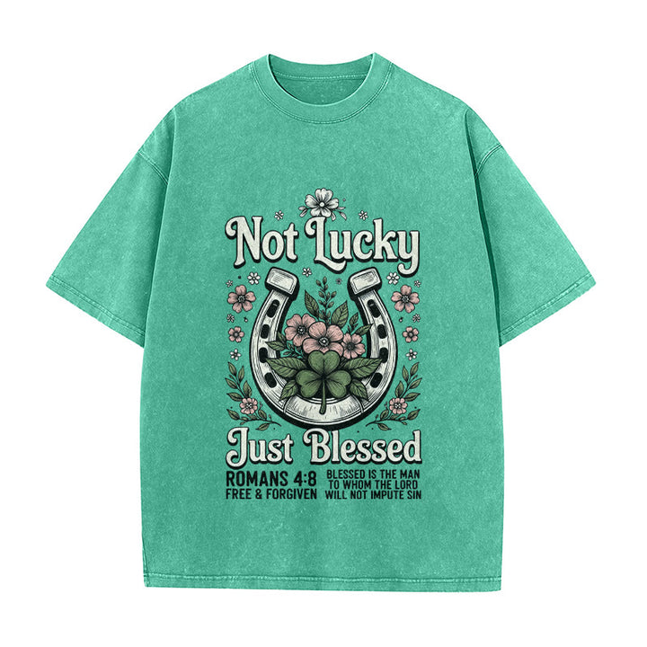 Christianartworkshop Not Lucky Just Blessed" Romans 4:8 Unisex Washed T-Shirt - Green - 5XL - image 9