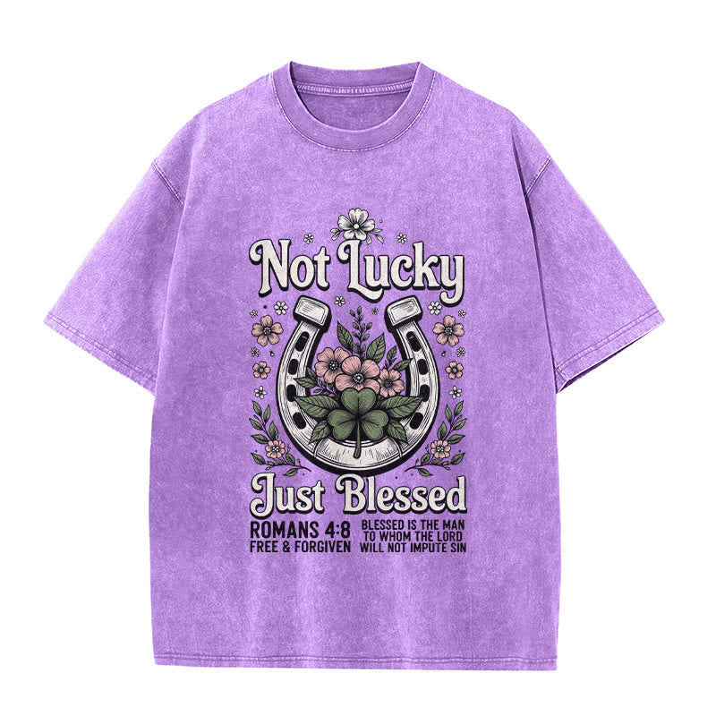 Christianartworkshop Not Lucky Just Blessed" Romans 4:8 Unisex Washed T-Shirt - Purple - 5XL - image 4