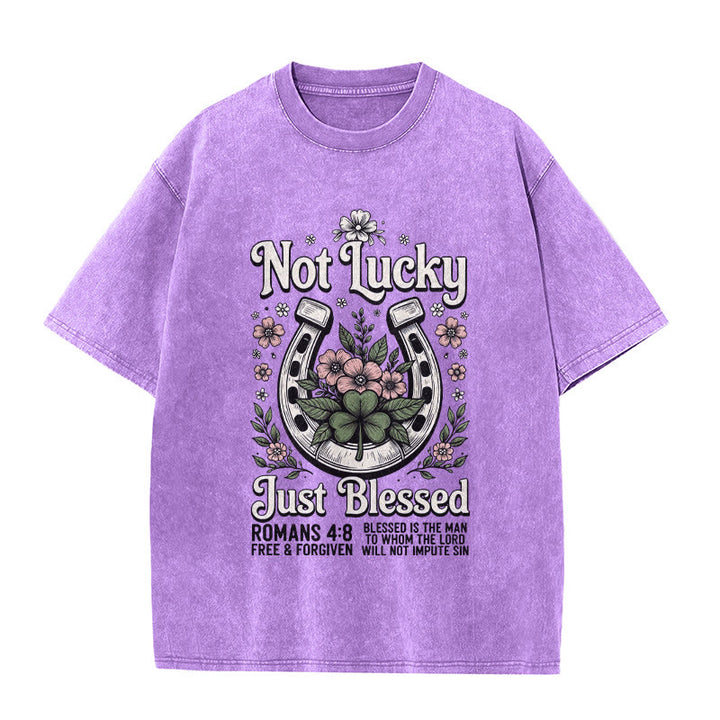 Christianartworkshop Not Lucky Just Blessed" Romans 4:8 Unisex Washed T-Shirt - Purple - 5XL - image 4
