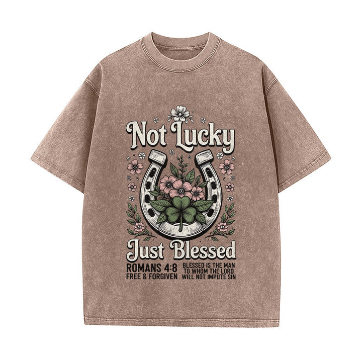 Christianartworkshop Not Lucky Just Blessed" Romans 4:8 Unisex Washed T-Shirt - Brown - 5XL - image 9