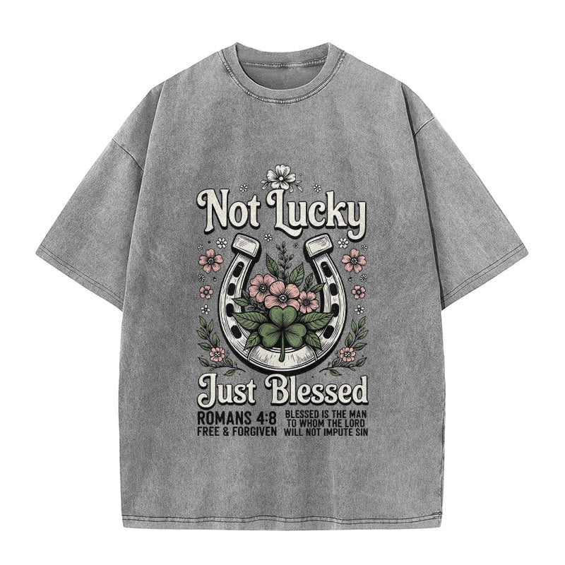 Christianartworkshop Not Lucky Just Blessed" Romans 4:8 Unisex Washed T-Shirt - Grey - 5XL - image 7