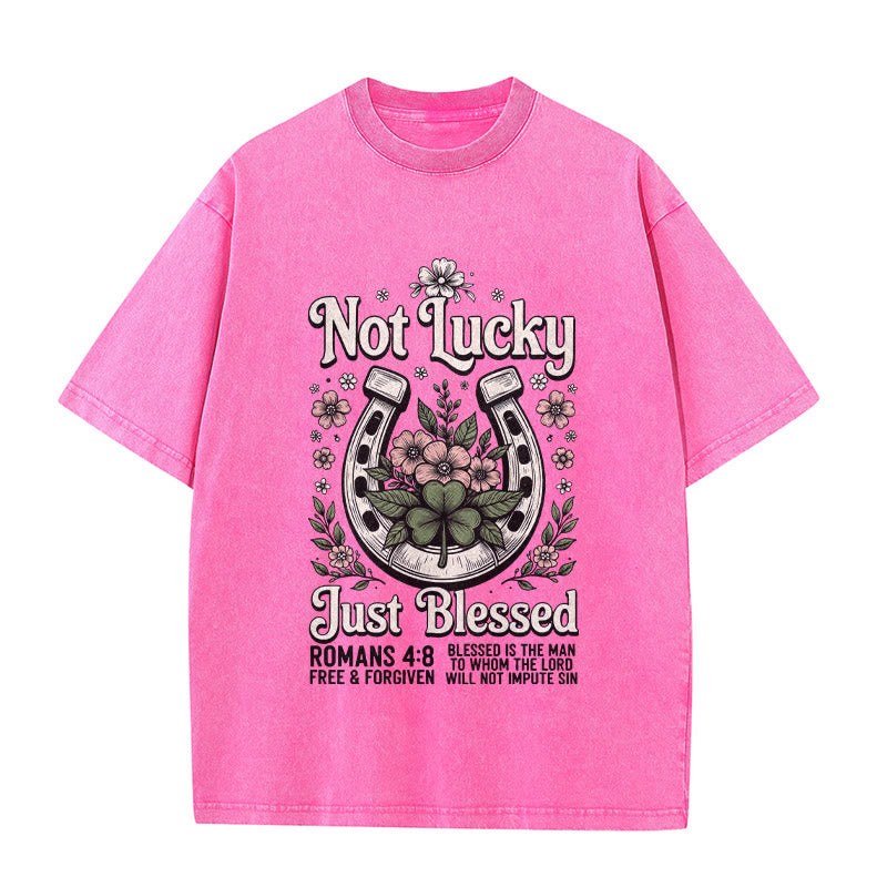 Christianartworkshop Not Lucky Just Blessed" Romans 4:8 Unisex Washed T-Shirt - Pink - 5XL - image 4