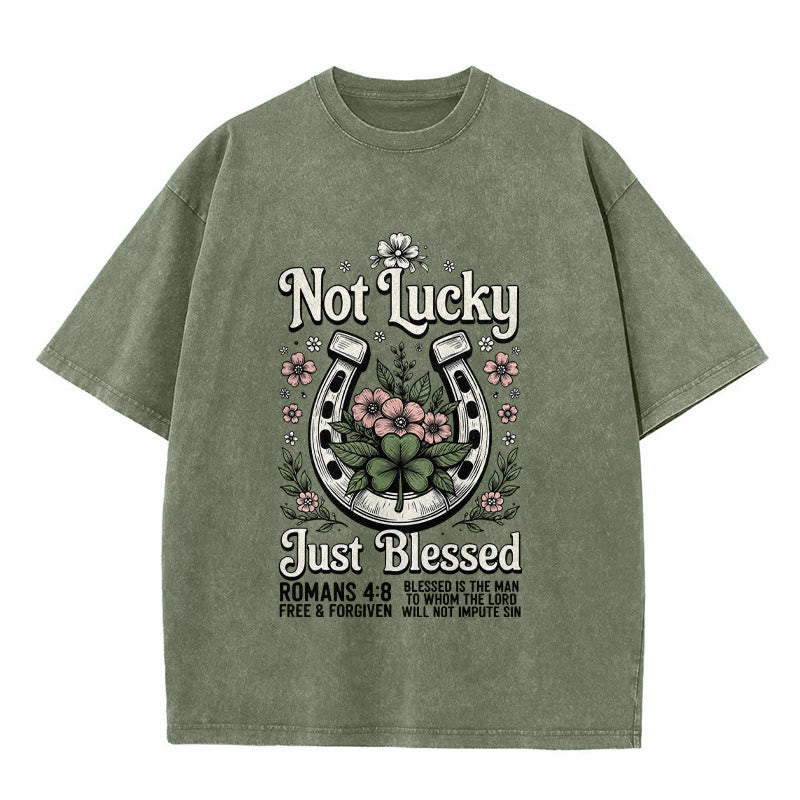Christianartworkshop Not Lucky Just Blessed" Romans 4:8 Unisex Washed T-Shirt - Army Green - 5XL - image 10