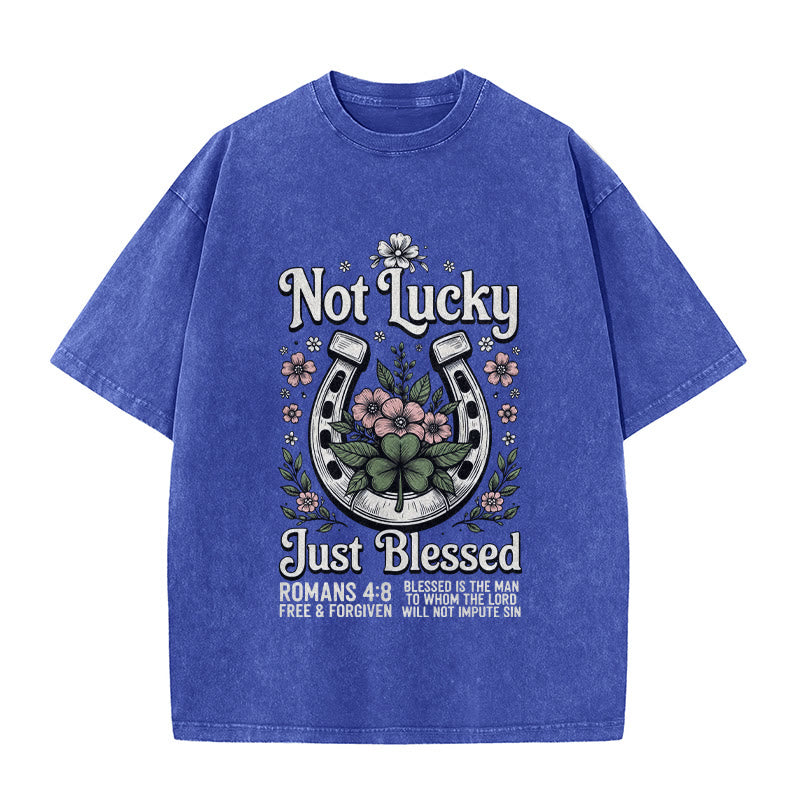 Christianartworkshop Not Lucky Just Blessed" Romans 4:8 Unisex Washed T-Shirt - Blue - 5XL - image 6
