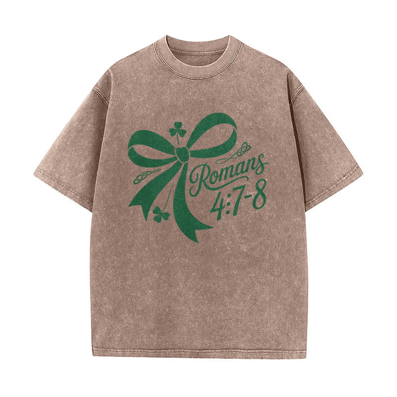 Christianartworkshop Not Lucky Simply Blessed Romans 4:7-8 Unisex Washed T-Shirt - image 1