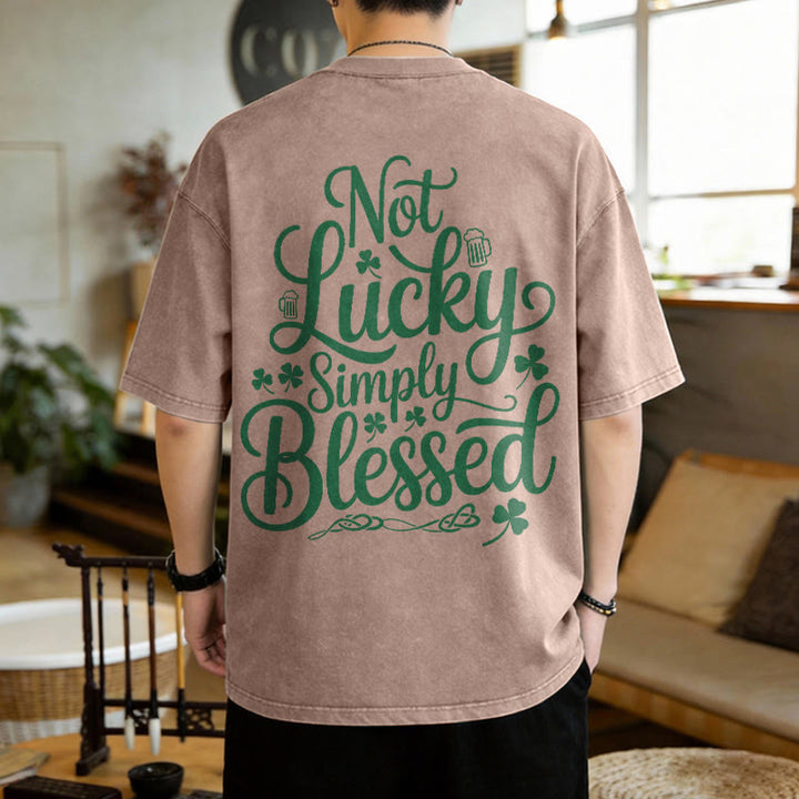 Christianartworkshop Not Lucky Simply Blessed Romans 4:7-8 Unisex Washed T-Shirt - image 2
