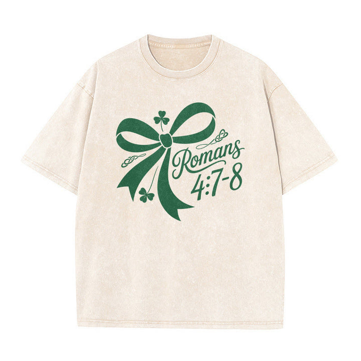 Christianartworkshop Not Lucky Simply Blessed Romans 4:7-8 Unisex Washed T-Shirt - image 8