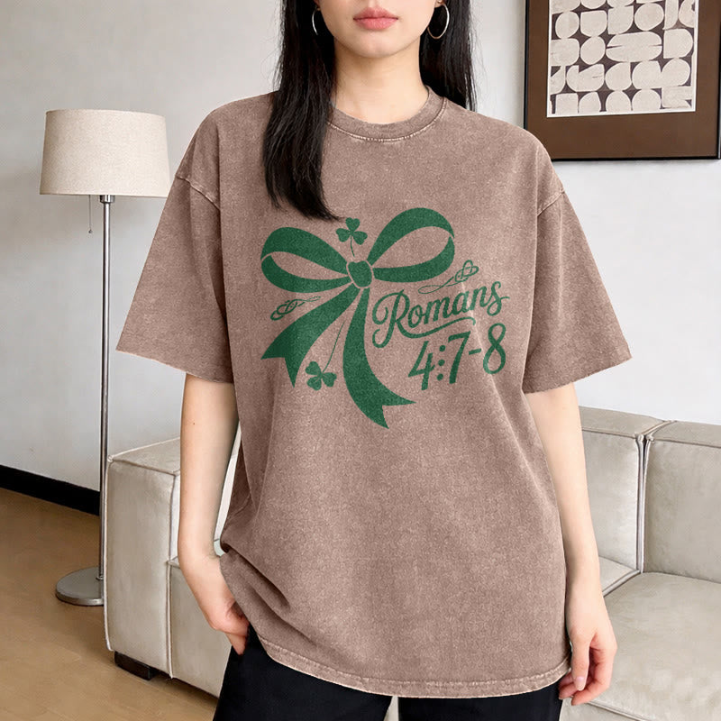 Christianartworkshop Not Lucky Simply Blessed Romans 4:7-8 Unisex Washed T-Shirt - image 6