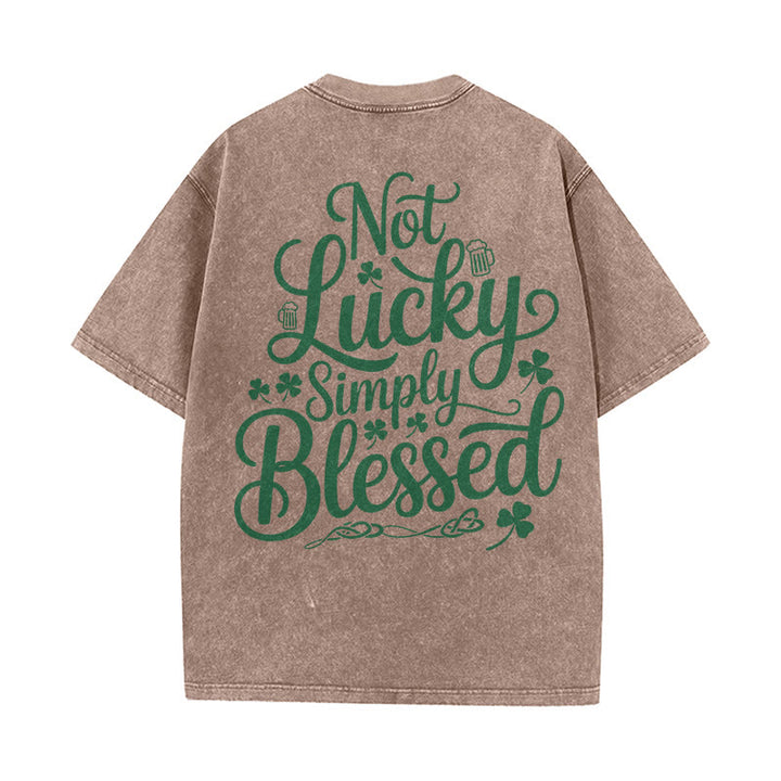 Christianartworkshop Not Lucky Simply Blessed Romans 4:7-8 Unisex Washed T-Shirt - image 0