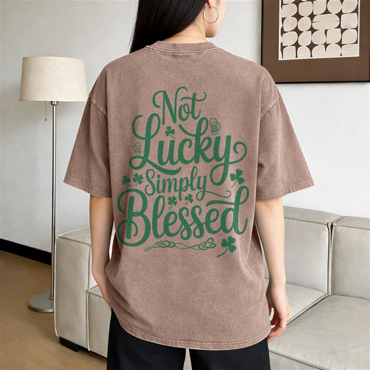Christianartworkshop Not Lucky Simply Blessed Romans 4:7-8 Unisex Washed T-Shirt - image 4