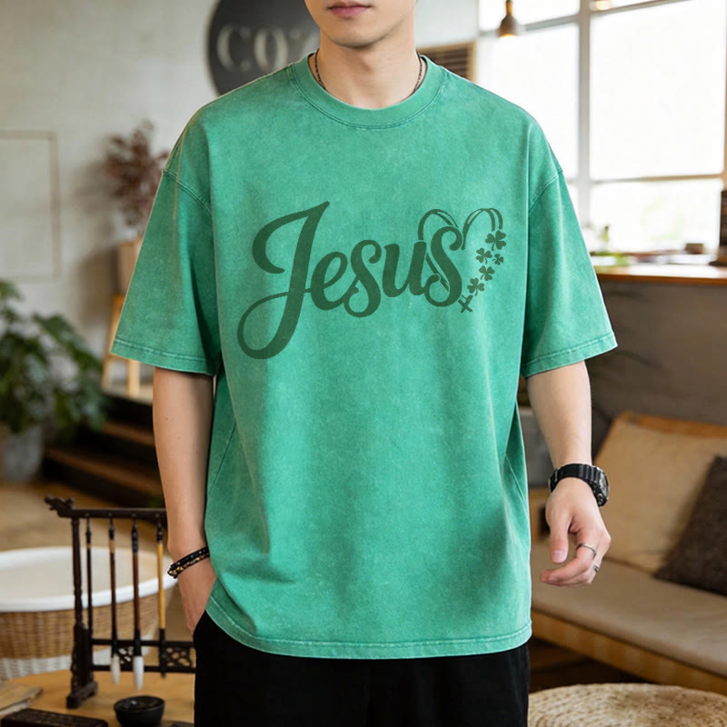 Christianartworkshop It's Never Luck It's Always God Jesus Unisex Washed T-Shirt - image 4