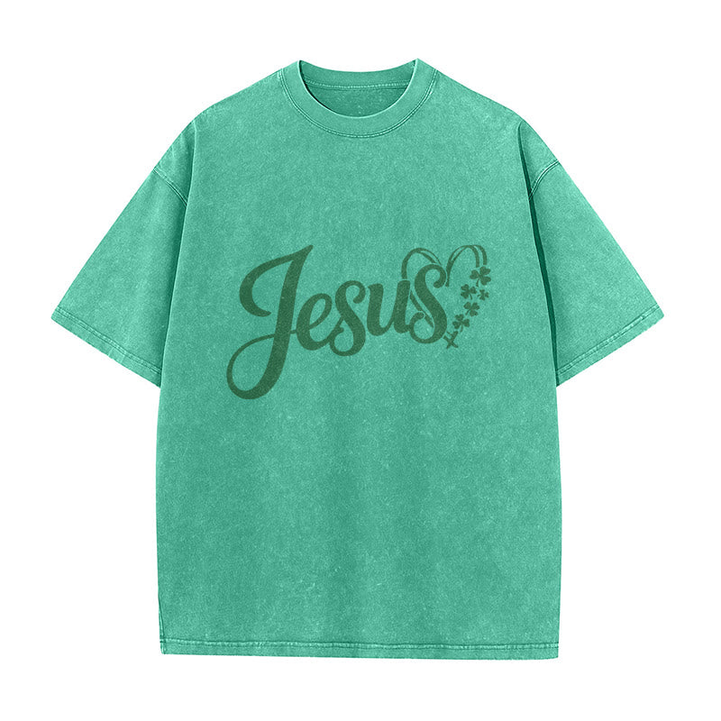 Christianartworkshop It's Never Luck It's Always God Jesus Unisex Washed T-Shirt - image 1