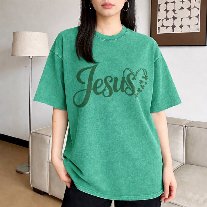 Christianartworkshop It's Never Luck It's Always God Jesus Unisex Washed T-Shirt - image 6